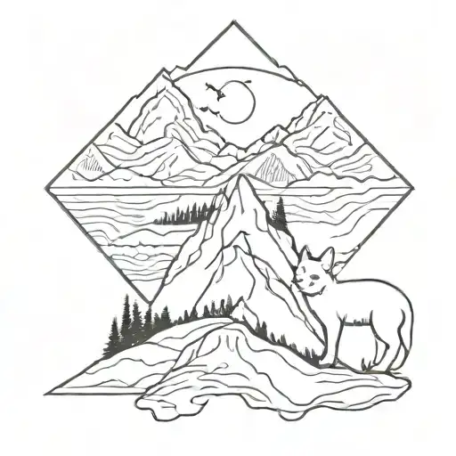 An Abstract Geometric Design Incorporating Mountain Shapes And Cat Silhouettes