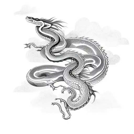 Snake And Dragon Entwined Flying Upwards