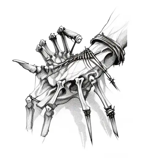Skeleton Hand Wrapped In Barbed Wire