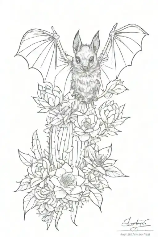 Bat With Cactus Flowers