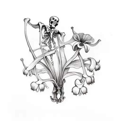Skeleton With Lilly Of The Valley Flower