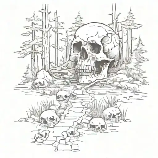 A Hiking Trail Winding Through A Forest Of Bones With A Skull At The End