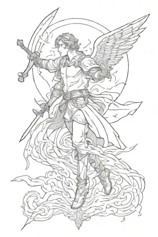 Angel Falling Man Holding Sword