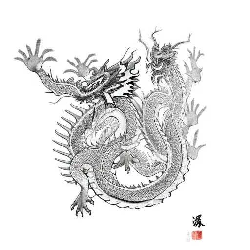 Chinese Dragon Meeting A Girl With A Red Dress