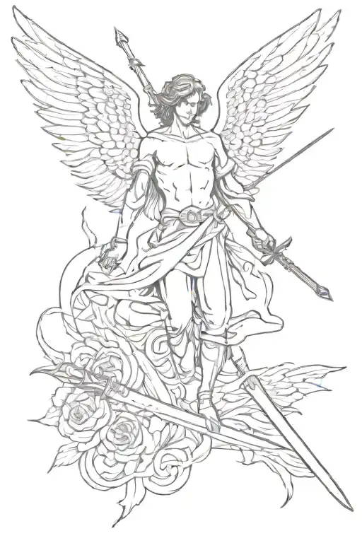 Angel Falling Man Holding Sword