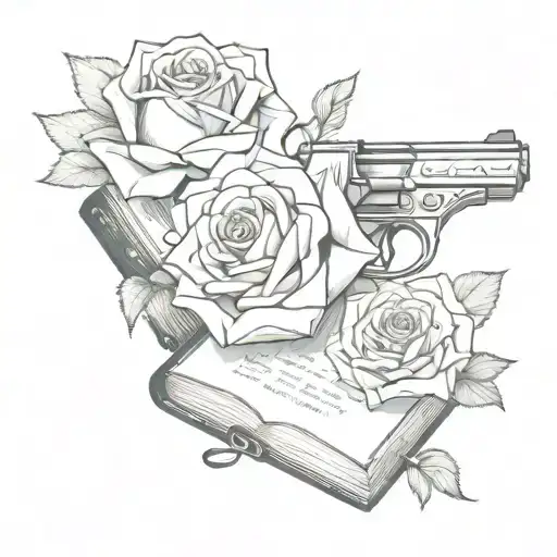 Pistol And Rose Coming Out Of A Book