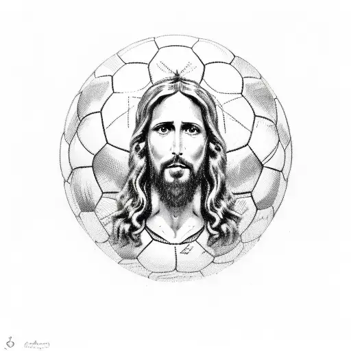 A Sketch-style Portrait Of Jesus Holding A Soccer Ball