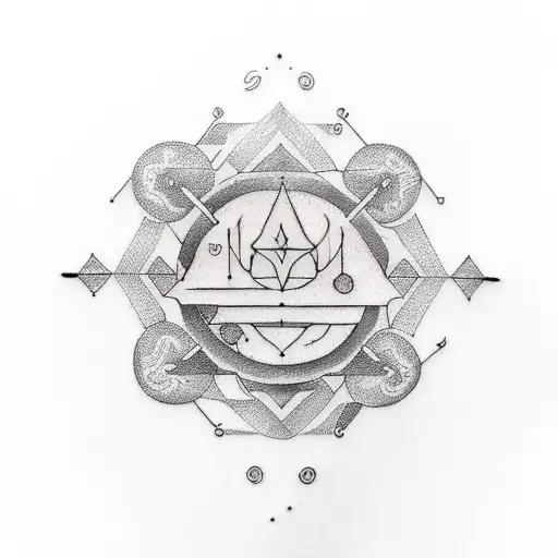 A Minimalist Tattoo Of A Libra Symbol Surrounded By Delicate Dotwork To Represent Equilibrium