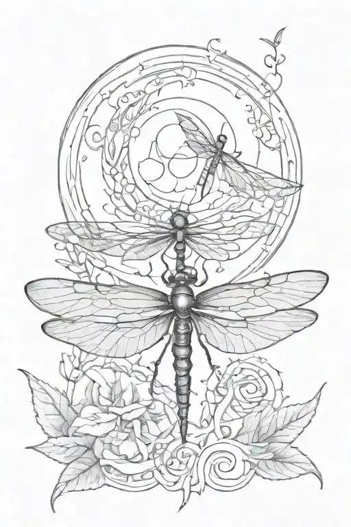 Red Tattoo Design Moon Eye Symbol Integrated Dragonfly