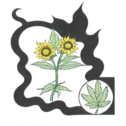 A Cannabis Leaf Intertwined With Sunflowers And Children's Handprints
