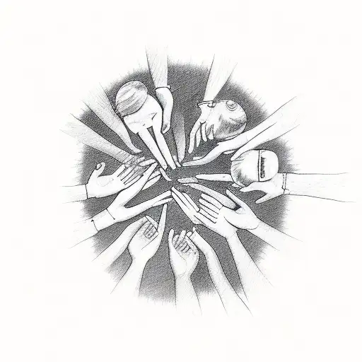 A Detailed Sketch Of A Family Holding Hands In A Circle