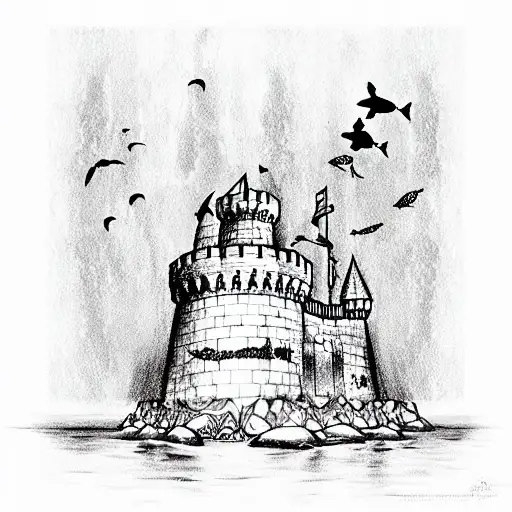 Castle Under The Ocean With Bird Fish And Rose Gardens
