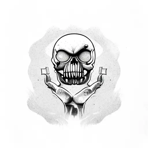 Tiki Skull Leaking Fluid Being Held By Zombie Hand