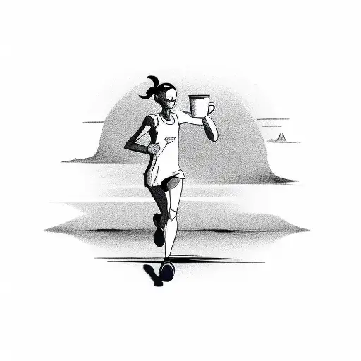 A Minimalist Silhouette Of A Runner With Coffee Cup In Hand