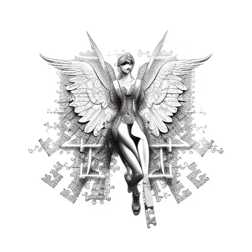 Fallen Angel With Intricate Puzzle Pieces