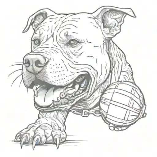 A Sketch Of A Pitbull With A Football In Its Mouth And A Microphone In Its Paw