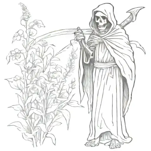 Grim Reaper And Field Of Dead Flowers