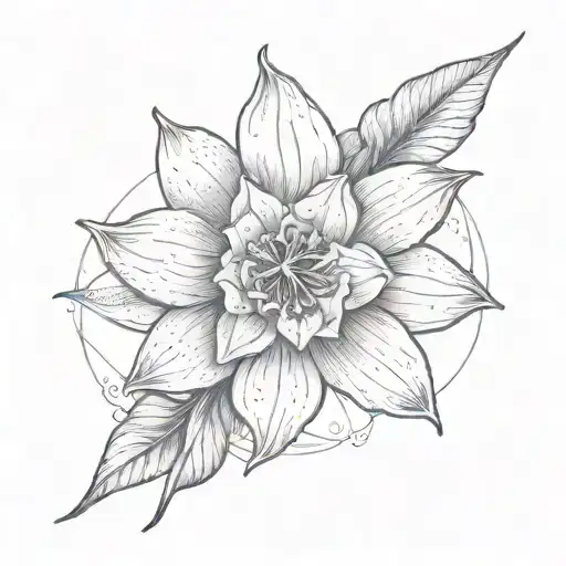 A Dotwork Tattoo Of A Daffodil Marigold Flower Intertwined With A Star