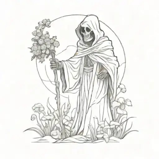 Grim Reaper And Field Of Decaying Flowers