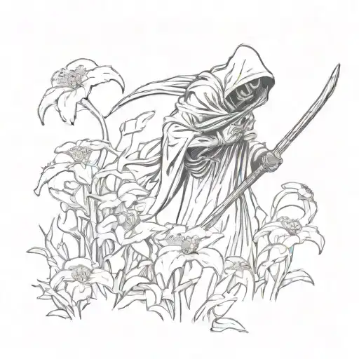 Grim Reaper And Field Of Dead Flowers