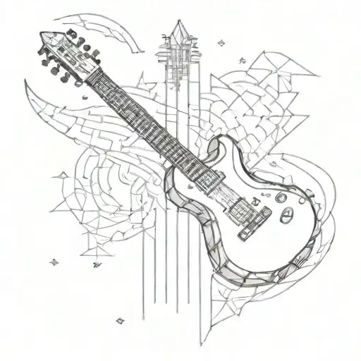 A Stylized Guitar Merging Into A Pixelated Sword Surrounded