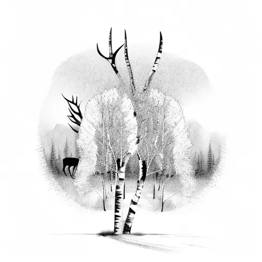 Birch Tree With Deer