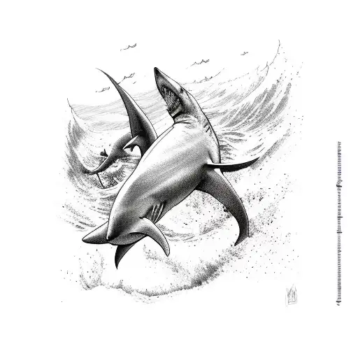 Shark And Mermaid Swimming Towards Each Other