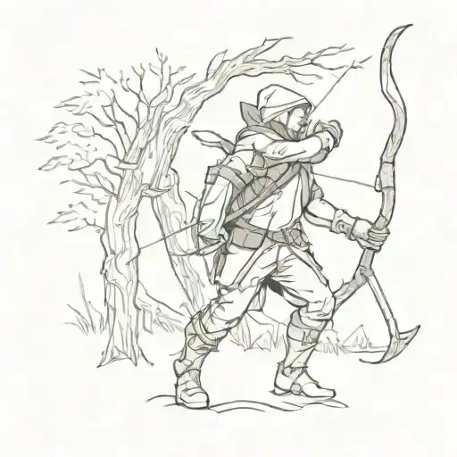 A Sketch Style Tattoo Of A Hunter With A Bow And Arrow Stalking Prey In The Woods