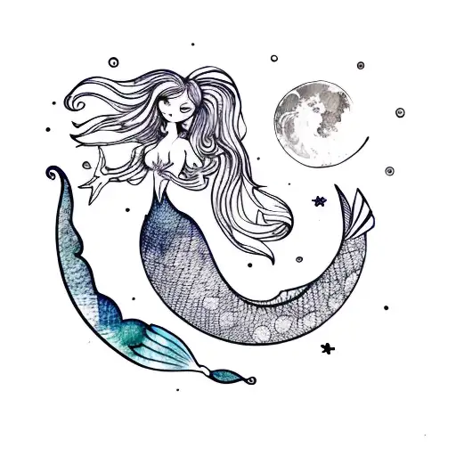Mermaid With Moon Watercolor