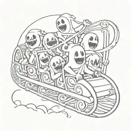Cartoon Ghosts On Roller Coaster Ride