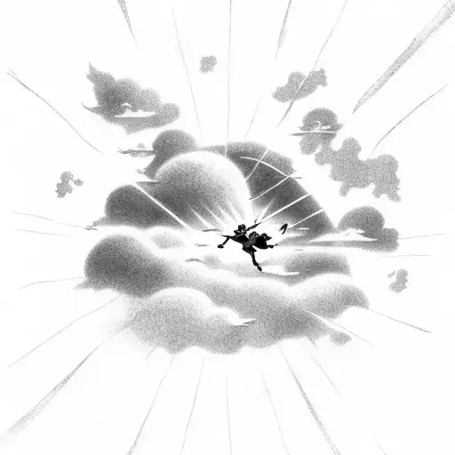 Peter Pan Flying Through A Dreamy Sky Filled With Asian Clouds