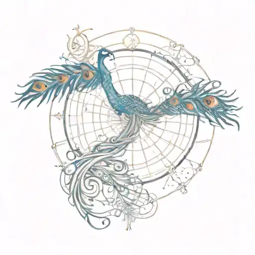 A Peacock Feather Turning Into A Nautical Map Symbolizing The Stars