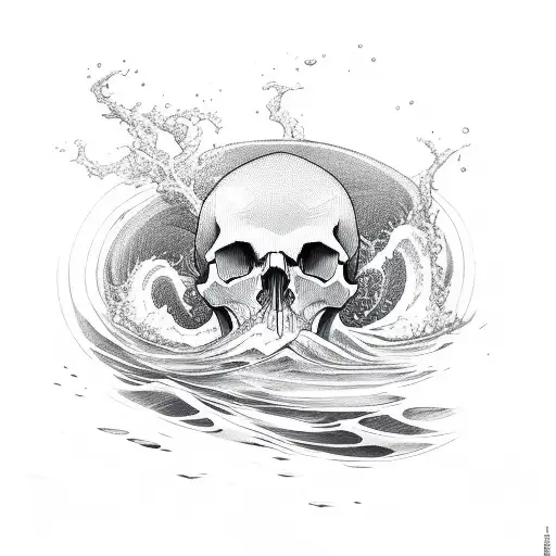 Skull In Waves Of Water