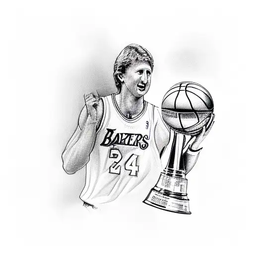 A Sketch Of Larry Bird Holding The Larry O'brien Championship Trophy