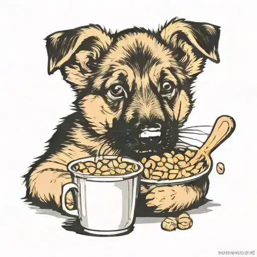 German Shepard Puppy Eating Food Items