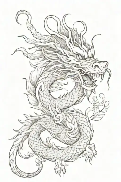 Chinese Dragon With Flower