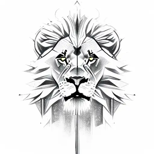 A Sketch Of A Lion's Face Merged With A Detailed Sword Hilt