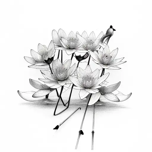 Water Lillies Cherry Blossoms Chickadees