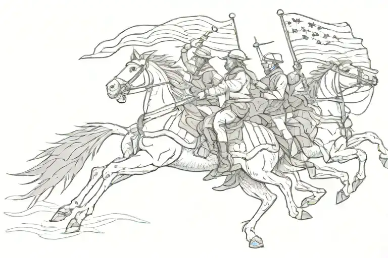 Six Men Riding A Horse Holding A Flag That Says Heaps
