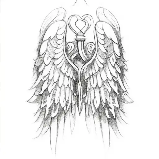 A Sketch-style Tattoo Of A Carpenter's Hands Delicately Carving Angel Wings