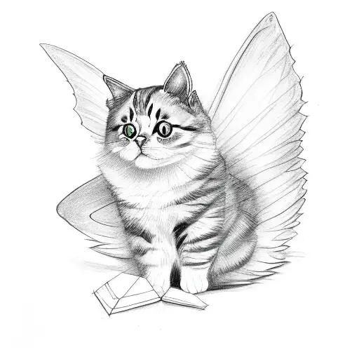 Cat Baby Sketch Witz Fairy Wings