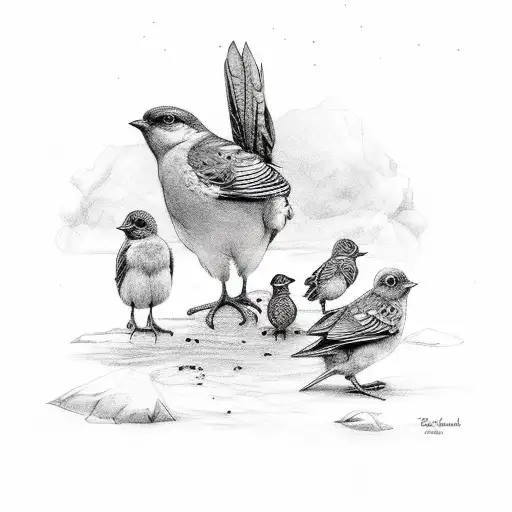 Mama Bird And 2 Babies