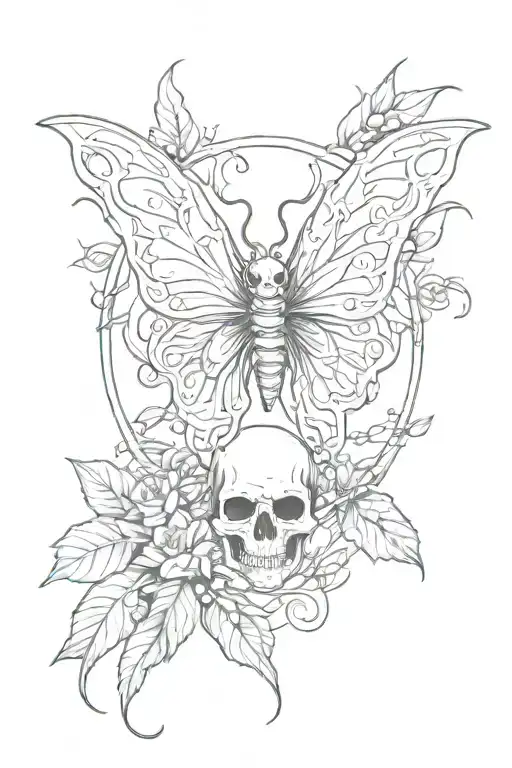 Vines Wrapping With Cherry Skull On The Vines Wrapping With A Luna Moth In The Middle