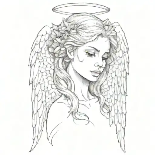 Angel With A Closed Face In Tattoo Style Sketch Pencil Sketch