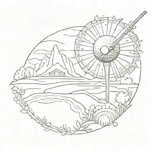 A Golf Club Shaped Like The Sun With Northern Michigan Landscape Inside