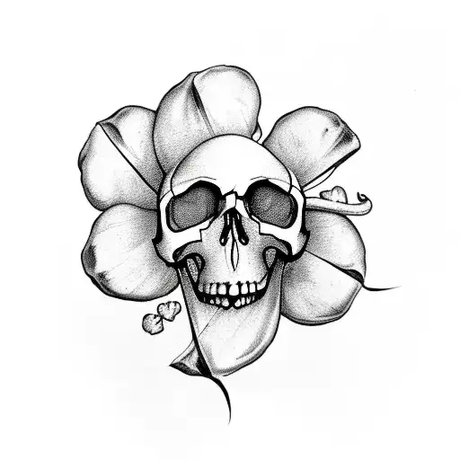 Reaper Or Skull Head With Four Leaf Clover