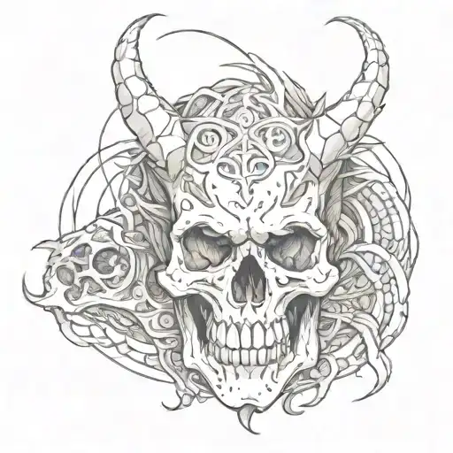 Dragon Wrapping Around A Skull