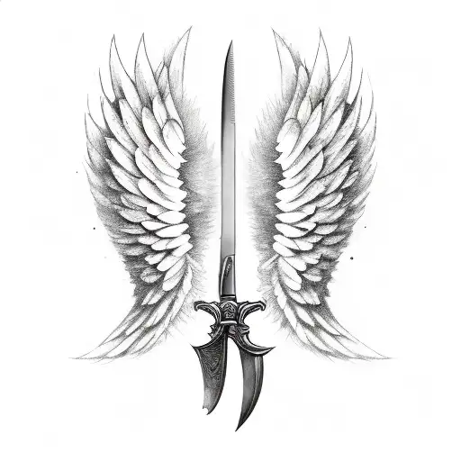 Angel Wings With Sword Going Down The Center