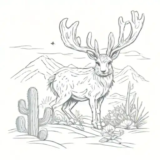 A Jackalope Hiking Through A Desert Landscape With A Cactus And Daisy In The Background