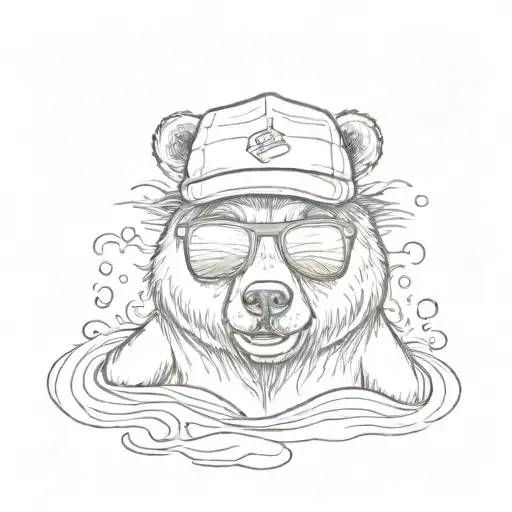 Happy Beach Bear With Sunglasses And Cap And Swimming Trunks